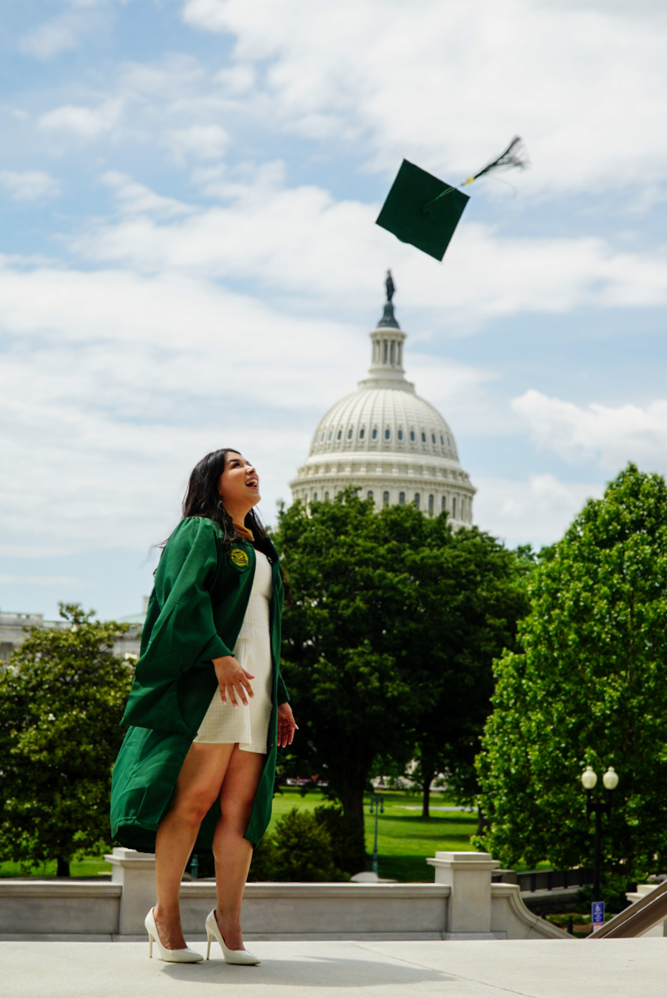 Vertical graduation portrait with a polished outdoor edit